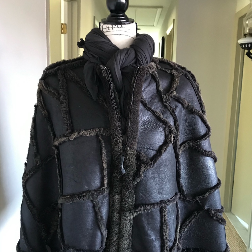 Shearling patchwork handmade cape